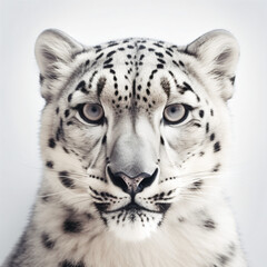 Fototapeta na wymiar A close up of a snow leopard's face isolated on a white background Generative Ai
