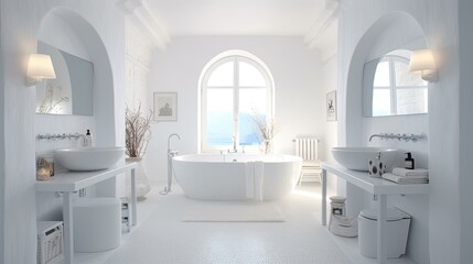 image of a lovely white bathroom Generative AI