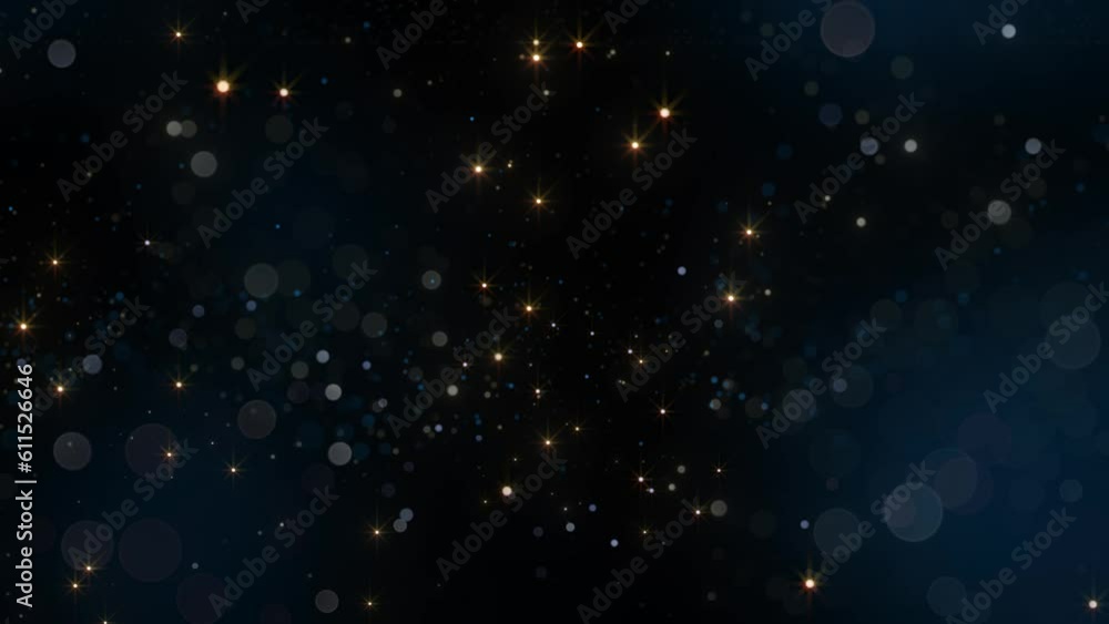 Poster abstract background with blue bokeh and shining stars. featuring dark blue hues and bokeh effect, ad