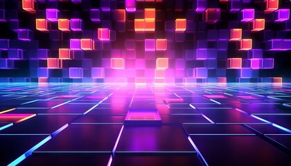 3d render, abstract neon geometric background. Generative ai