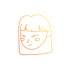 line girl head with hairstyle design and facial expression, vector illustration