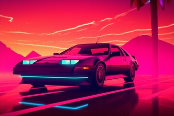 Obraz na płótnie Canvas Illustration with 80s-style background in synthwave and retrowave genres. Generative AI