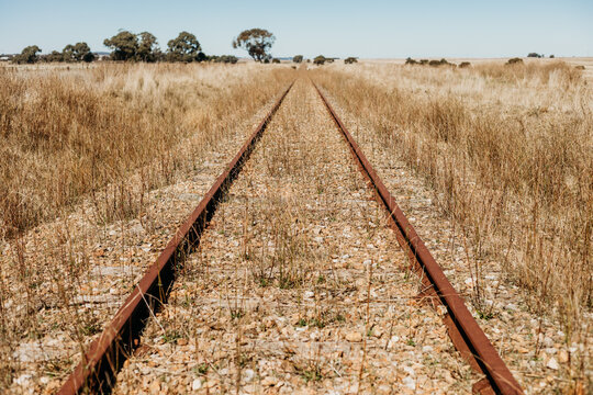 railroad tracks in the field