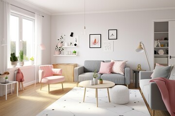 Scandinavian-style living room, mock-up poster Generative AI