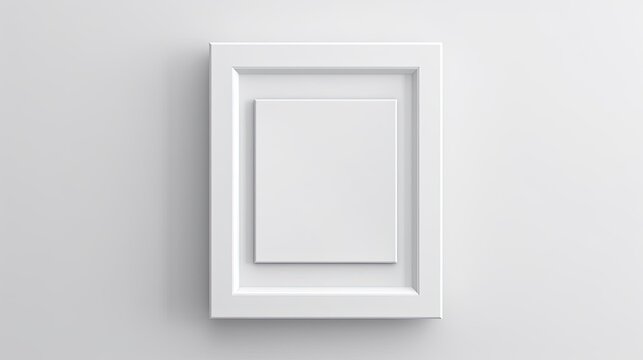 White backdrop with a white frame. Contemporary photo frame with a blank white border and a simple white wall template. Generative AI