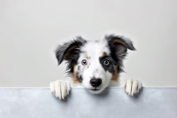 Fototapeta na wymiar Isolated dog holding white background advertising frame with space for text. AI generated