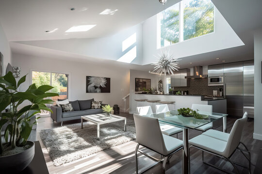 modern living room on a high ceilings house