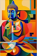 Buddha style cubism art created with Generative AI technology