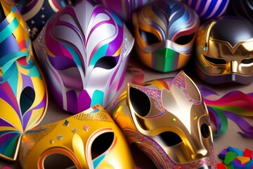 carnival masks scattered on the floor along created with Generative AI technology