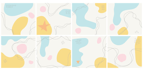 Fototapeta na wymiar Pack of eight abstract backgrounds. Vector art with pastel tones