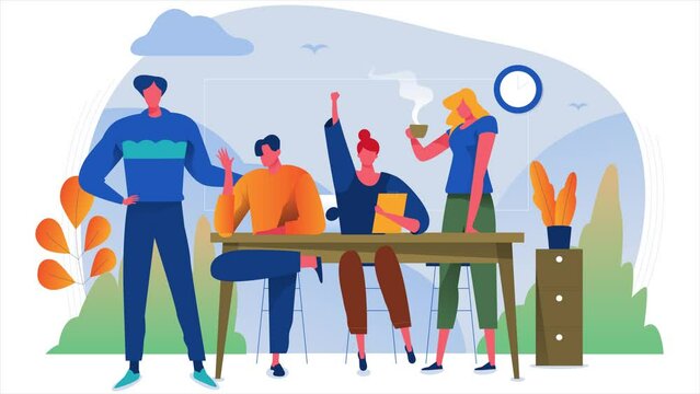 group of people in the office room with happy