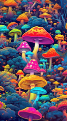 Psychedelic mushroom in the forest