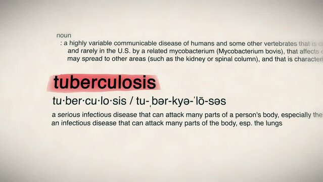 The Word Tuberculosis Red Highlighted in a Dictionary Animation