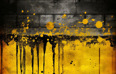 Black and yellow abstract grunge background with splash paint created with Generative AI technology