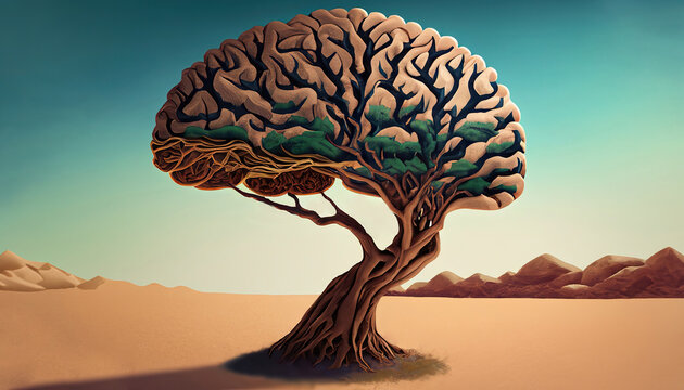 Brain tree in the desert - AI Generated