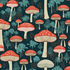 seamless pattern of mushroom in the forest