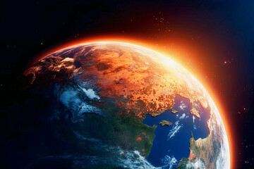 close up of earth on fire,global warming concept