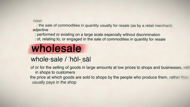 The Word Wholesale Red Highlighted in a Dictionary Animation