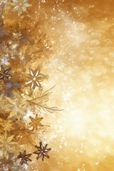Gold snowflake winter snow background pattern, graphic resource for Christmas and winter holiday, generative ai

