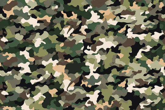 Green/brown camouflage pattern background, seamless repeating pattern; developed with generative ai