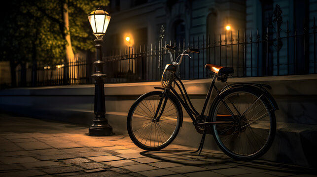 Bike at night. Generative AI. © Eduardo