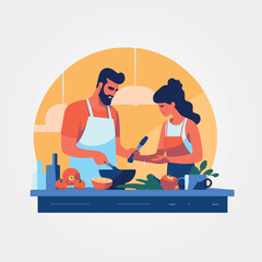 couple cooking together at home
