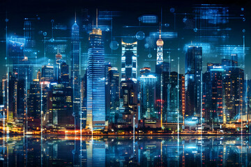 Fototapeta na wymiar City of Tomorrow: smart buildings dominate the skyline.