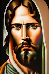 Portrait Jesus Christ style cubism art created with Generative AI technology