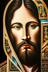 Portrait Jesus Christ style cubism art created with Generative AI technology