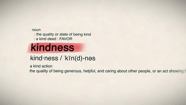 The Word Kindness Red Highlighted in a Dictionary Animation