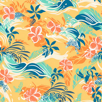 Coastal Floral seamless pattern