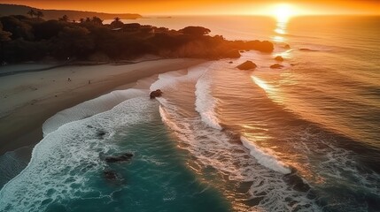 Fototapeta na wymiar aerial view beach ocean sunrise generative ai