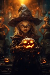 Little girl in suit of the evil sorcery made with Generative AI