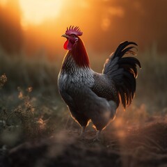 AI Generative. A rooster crowling loudly at the break of dawn