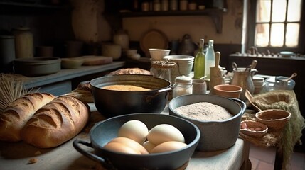 AI Generative. The crackling of pots and pans in the farmhouse kitchen