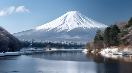 Obraz premium 冬の雄大なる富士山 No.018 | The Majestic Beauty of Mount Fuji in Winter Generative AI