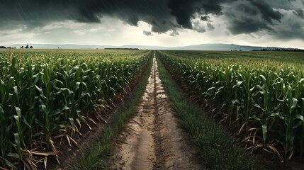 AI Generative. The distant rumbling of thunder, signaling an approaching storm that will provide much-needed water for the crops