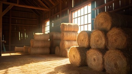 AI Generative. The soft crackling of hay bales as they are stacked in the barn