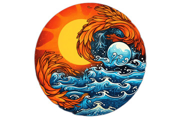 Water And Fire, Yin Yang Sticker Illustration. Generative AI - obrazy, fototapety, plakaty
