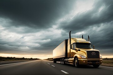 Obraz na płótnie Canvas Modern truck on the highwaythe. Generative Ai