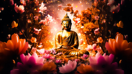 Buddha in meditation with lotus flower