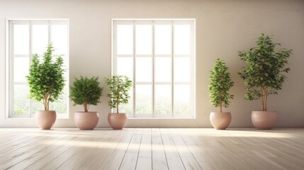 Fototapeta na wymiar Interior design of a contemporary empty room with potted plants. Generative AI
