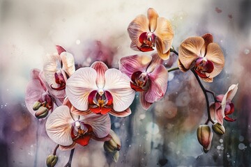 Obraz na płótnie Canvas Watercolor painting of orchid blooms. Generative AI
