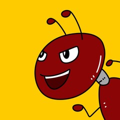 Naklejka premium cute cartoon red ant with yellow background