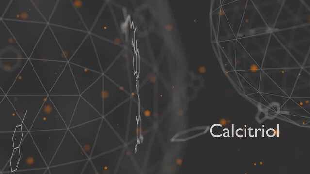 Calcitriol, chemical structure and skeletal formula. The active form of vitamin D, made in the kidney, also a medication for the treatment of low blood calcium.