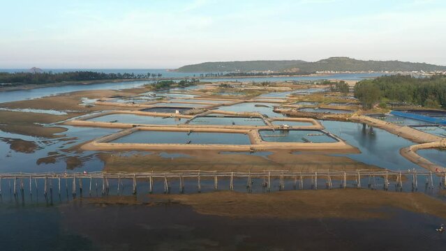 Cau Go Ong Cop or mr Tiger wood bridge and shrimp
 farm, Phu Yen, Vietnam
