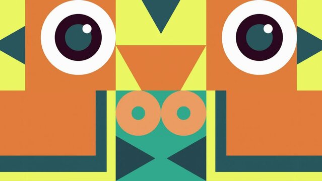 geometric design with eyes patterns background loop, animated circles and squares, a modernist abstract background. 