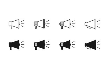 Loudspeaker megaphone icon set. Megaphone icon set. Silhouette and line megaphone icons Isolated White Background