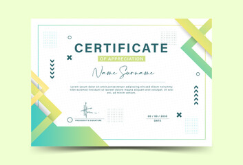 Geometric effect achievement certificate template,green and gold yellow gradation Blank design achievement certificate template Vector