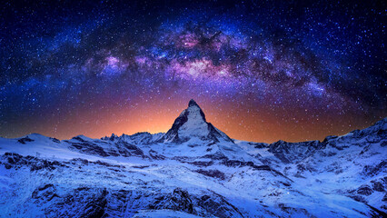 Milky way at Matterhorn peak, Zermatt , Switzerland.